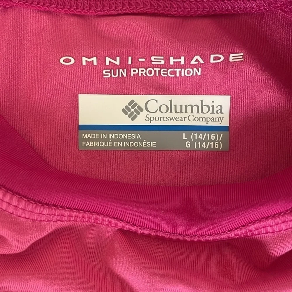 Columbia Omni-Shade Sun Protection Girls L 14 16 SPF Swim Shirt Rash Guard Pink